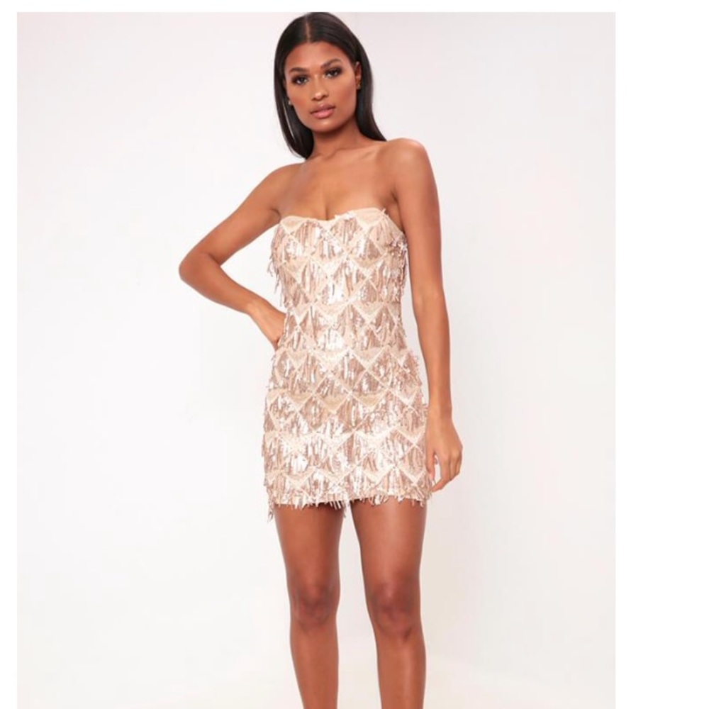 Strapless tassel sequin dress